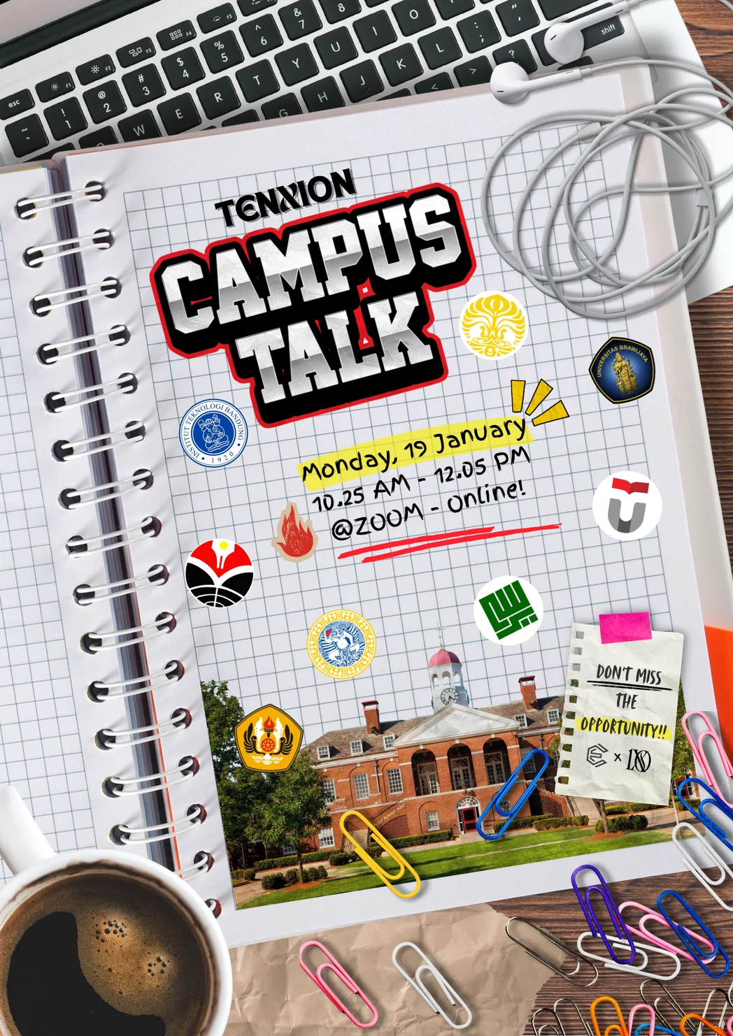 Tenxion Campus Talk poster for an online Zoom event, Monday 19 January, 10.25 AM to 12.05 PM