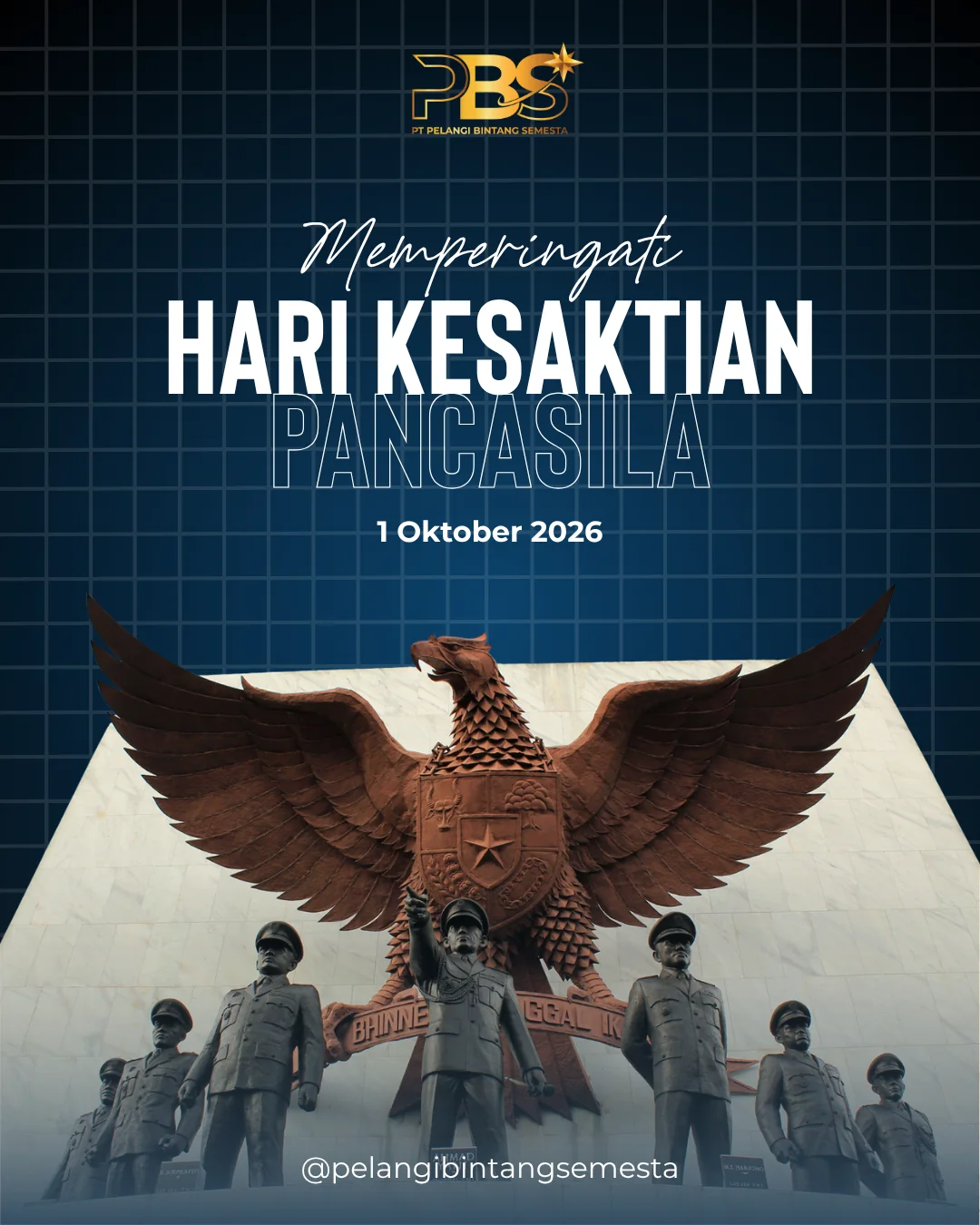 Hari Kesaktian Pancasila commemorative visual dated 1 October 2026, with a Garuda statue and historical figures